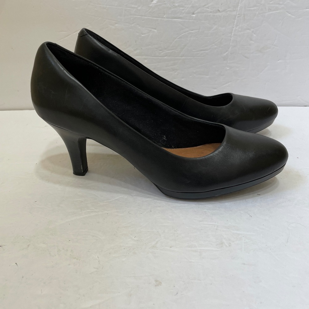 CLARKS ARTISAN ACTIVE AIR BLACK LEATHER PUMPS